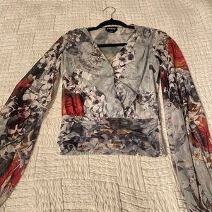 bebe Multicolor Floral Wrap Blouse